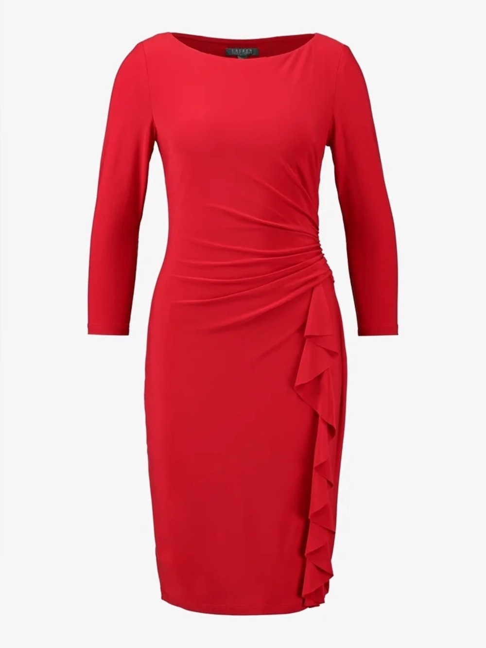 Lauren Ralph Lauren Red Draped Knot-Detail Midi Dress